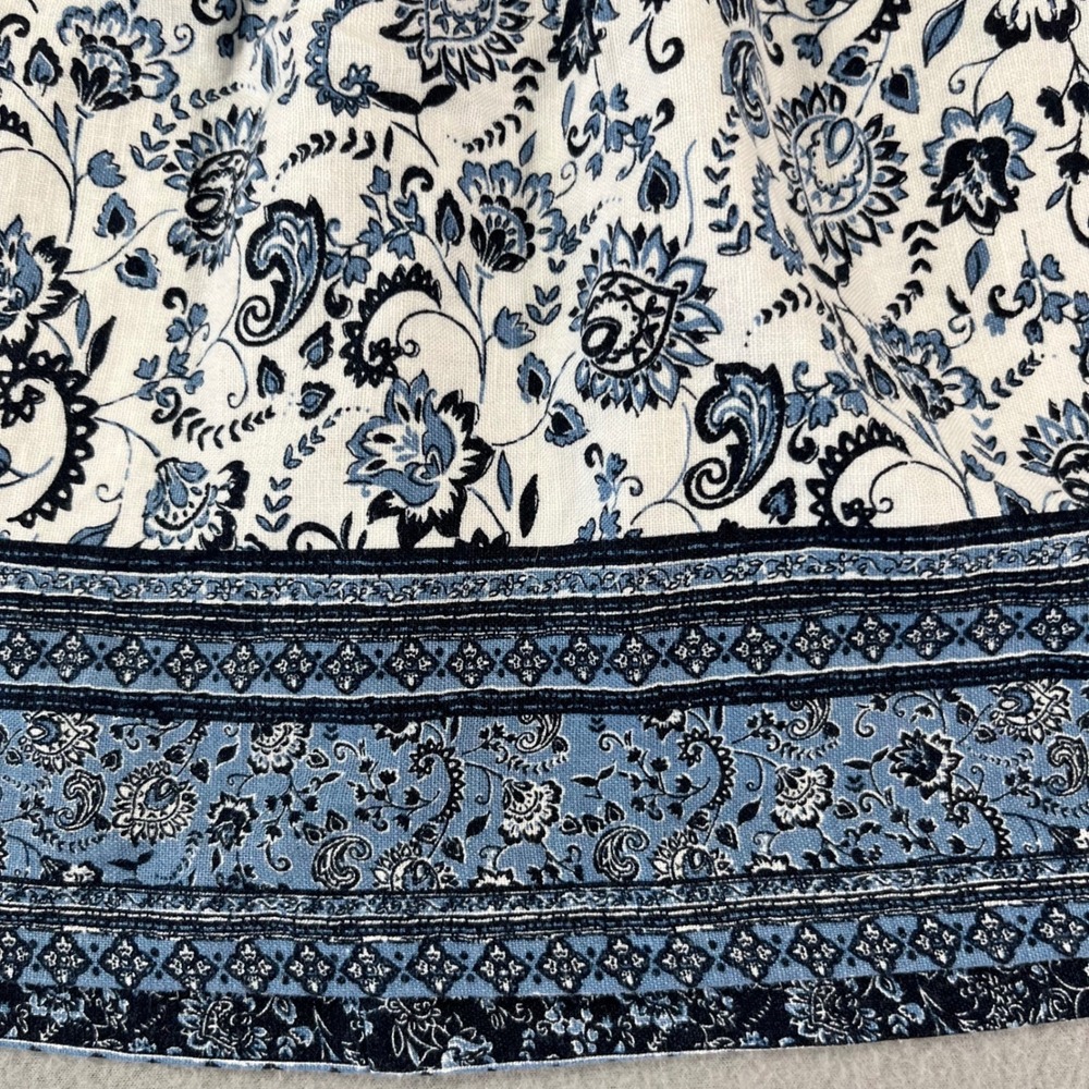 NWT LOFT Women's Medium Blue White Floral Print paisley a-line linen skirt - Picture 8 of 8